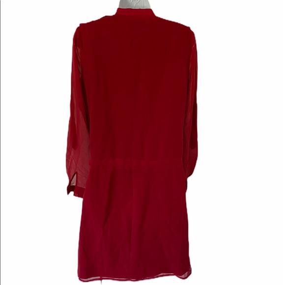 Juliette Longuet Red Silk Tie Front Shirt Dress 4 - Picture 2 of 5